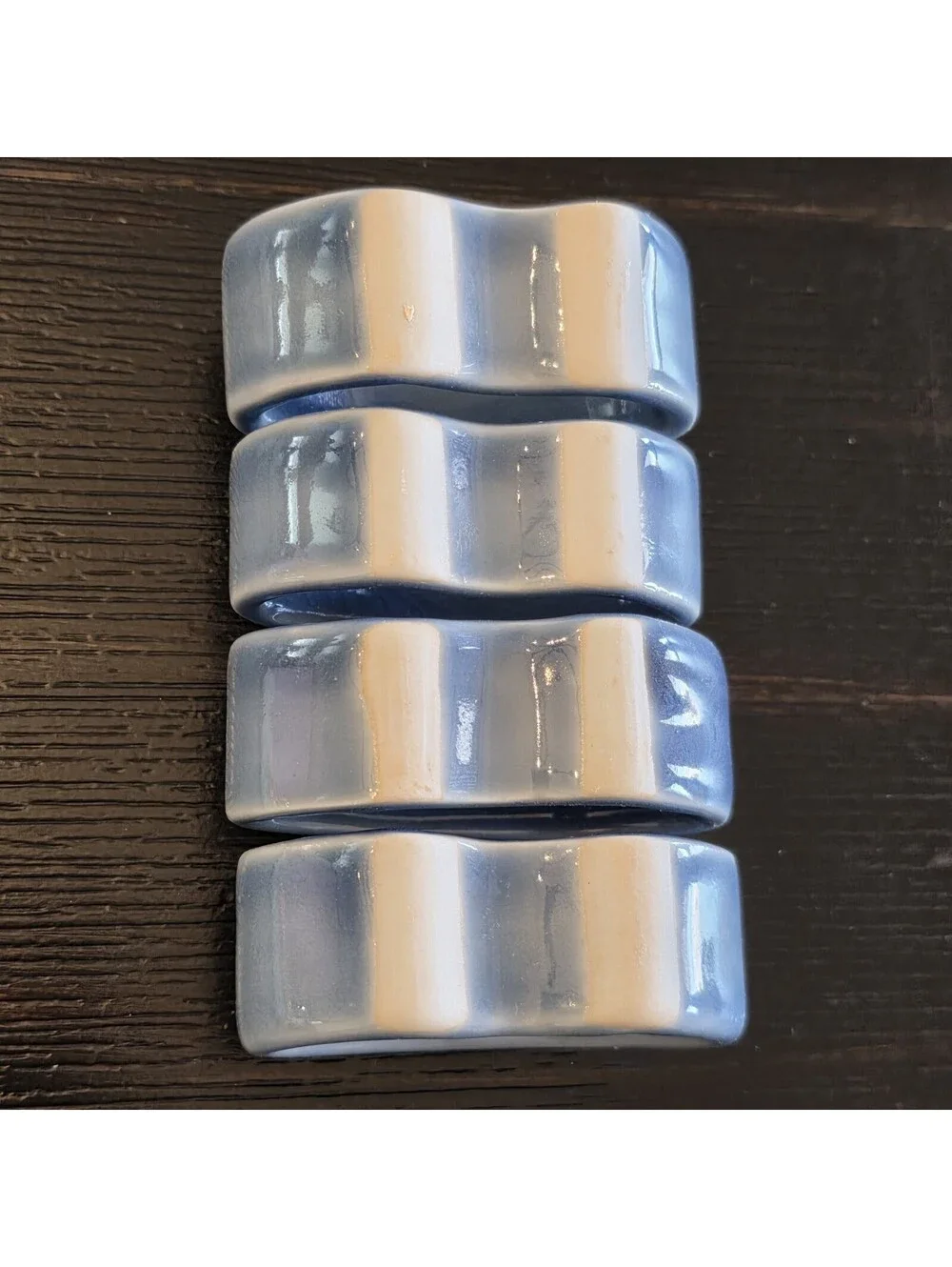 Set Of 4 Ceramic Floral Napkin Rings Light Blue Botanical Table Decor EUC